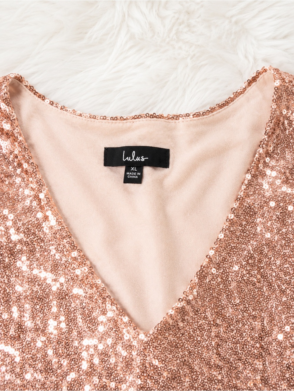 Lulus XL Rose Gold Sequin Shift Dress Glam Party Cocktail - Picture 2 of 4